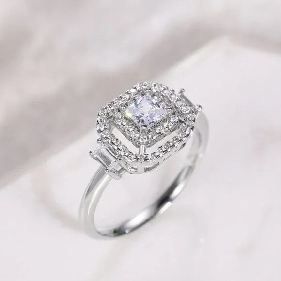 💍New Luxury Engagement Clear Diamond Square Noble Dainty Ring for Women, K782
